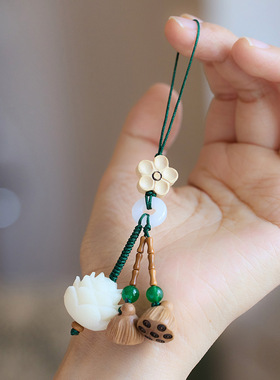 厦门南普陀 菩提根莲花钥匙扣挂件桃木莲蓬可爱精致小吊坠