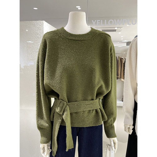 韩系极简慵懒风收腰设计毛衣针织