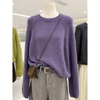 显白衬气质圆领插肩袖毛衣针织衫