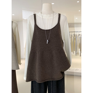 秋冬叠穿氛围感神器！百搭纯色毛线背心韩系宽松慵懒针织吊带上衣