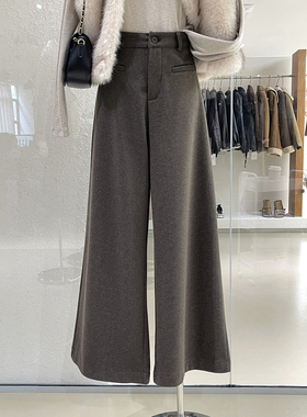 秋冬干练利落气质通勤OL风宽松阔腿磨毛西装裤软糯舒适显瘦休闲裤