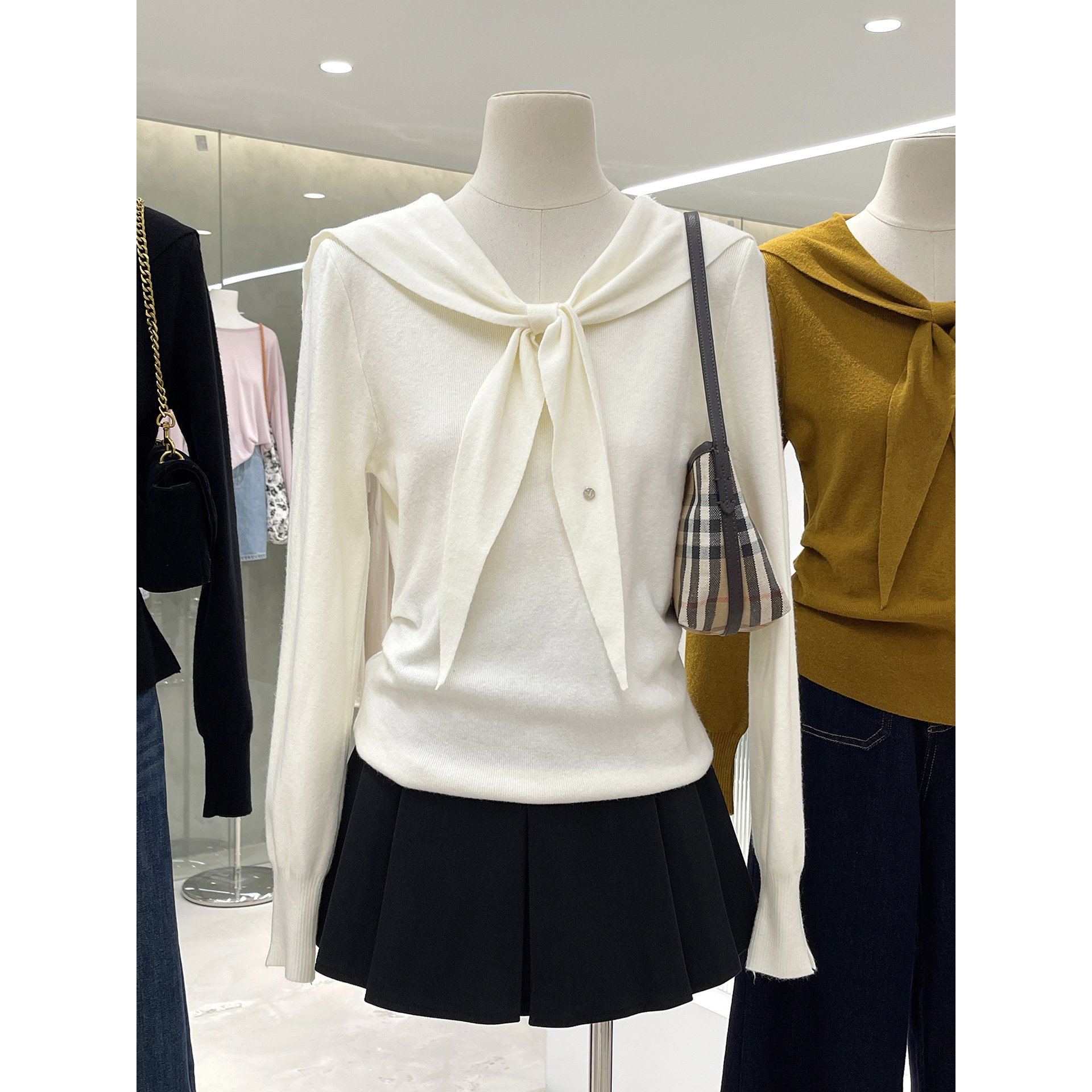 气质小姐姐领结海军领长袖针织衫