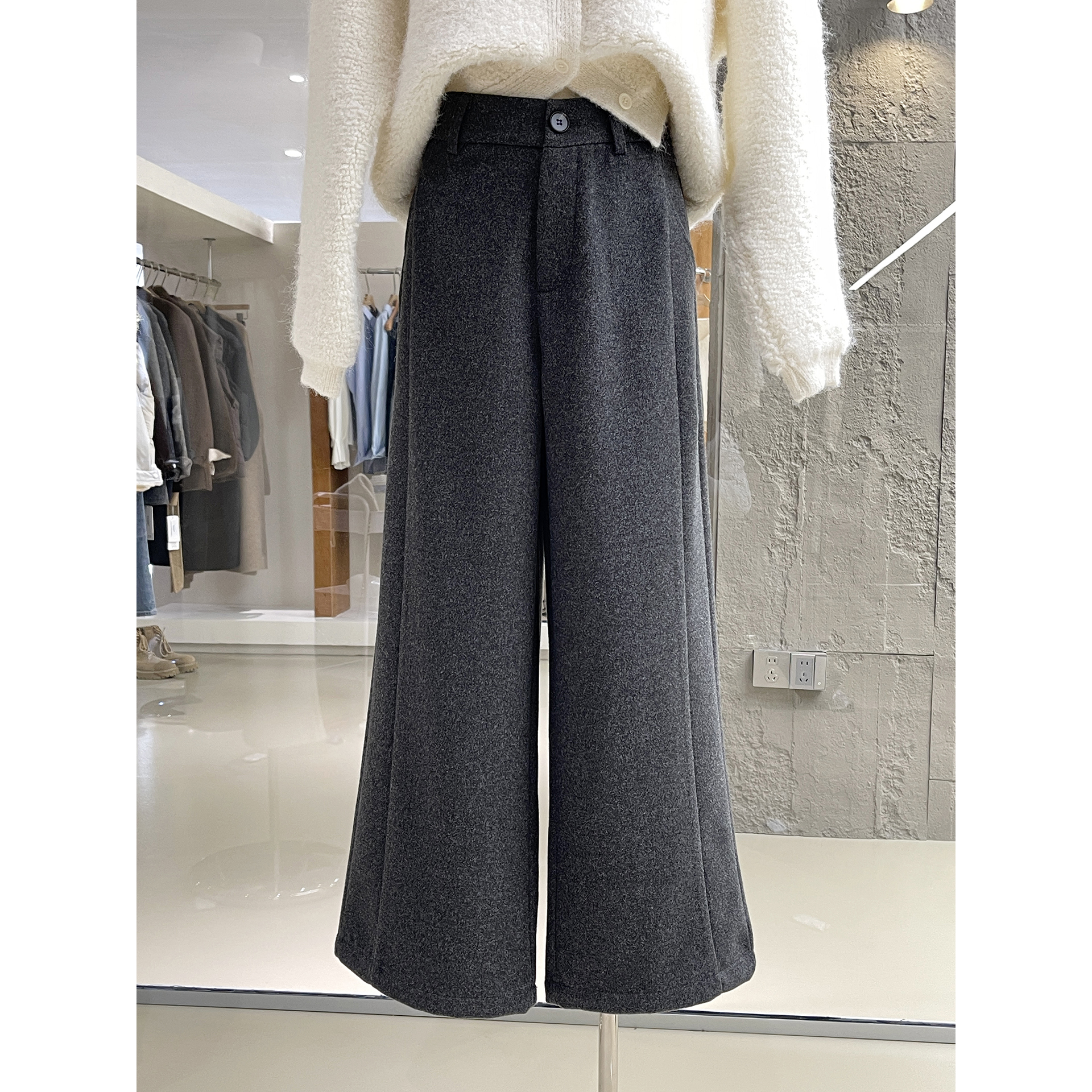 气质通勤OL风宽松直筒毛呢西装裤