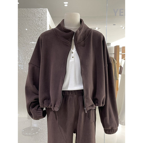 糯叽叽双面奥粒绒立领拉链卫衣女