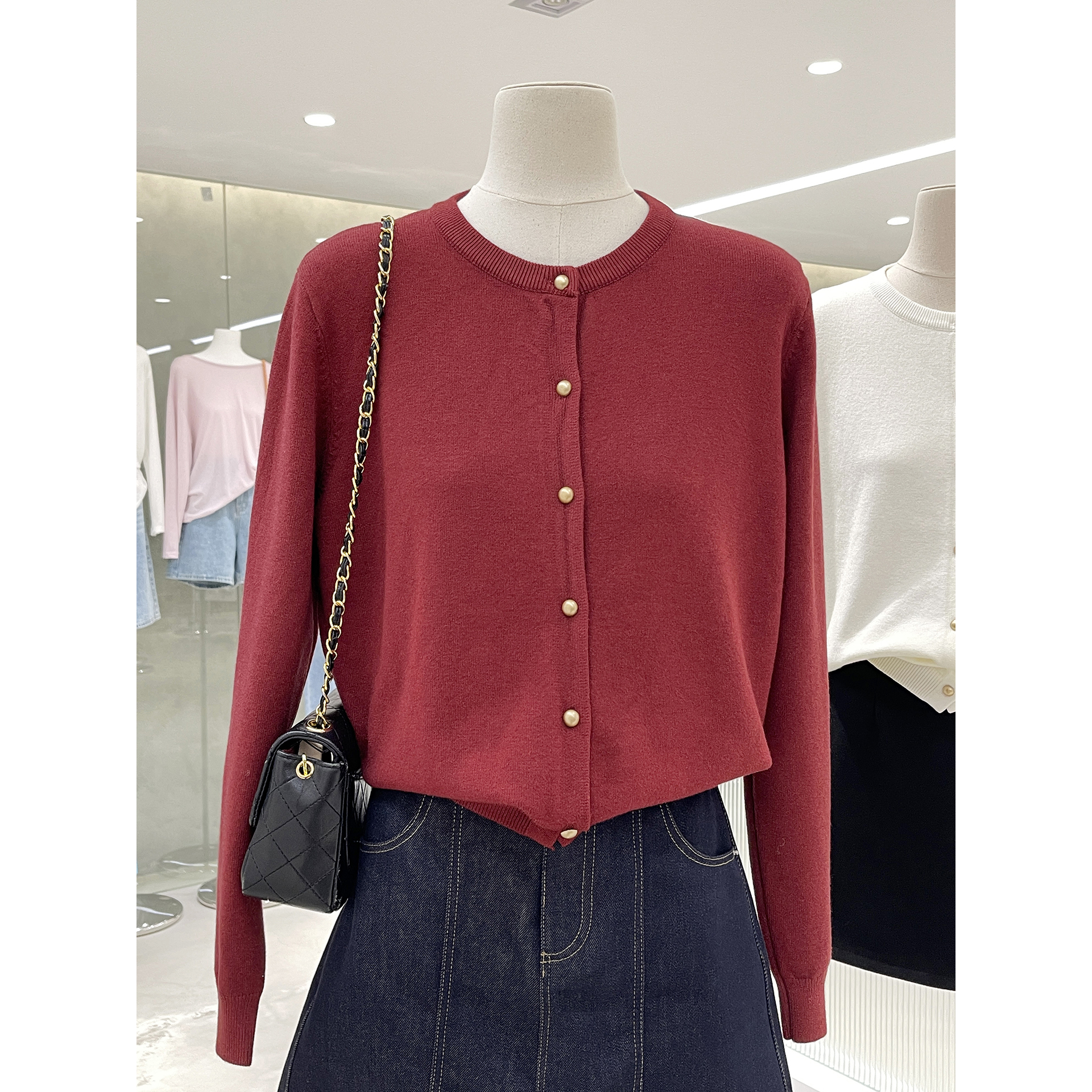 简约优雅气质圆领长袖毛衣针织衫