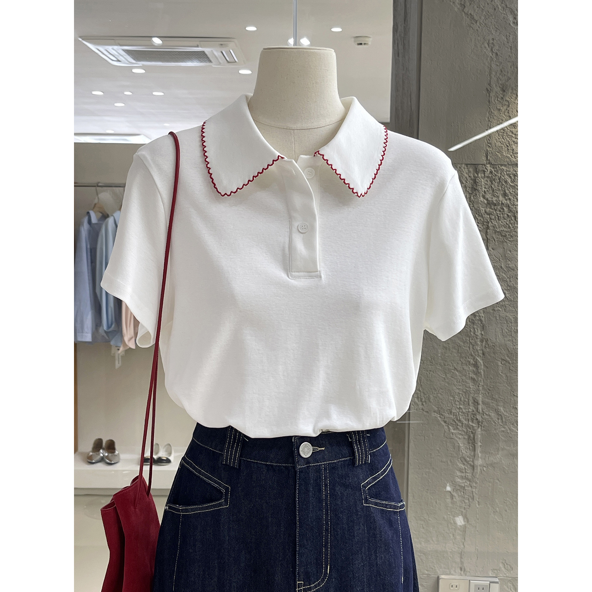 乖巧减龄学院风Polo领短袖T恤女装2026春夏新款正肩显瘦百搭上衣