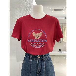 上衣 短袖 春夏T恤可爱减龄小熊印花2026新品 显瘦百搭小个子中短版