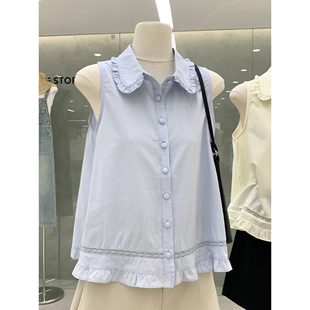 宽松乖巧减龄上衣 Sweet甜美风木耳边娃娃领无袖 衬衫 2025夏季 新款