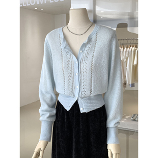早春温柔百搭马海毛圆领针织开衫2026新款镂空设计绝美巨好看上衣