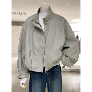 柔软蛋白皮宽松版 帅气街头感加绒保暖皮夹克 立领皮衣外套秋冬新款