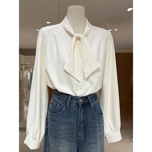 韩系优雅气质领结长袖衬衫女装2025新款精致漂亮通勤风百搭女人衫