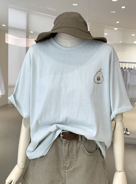 夏日简约风牛油果印花宽松T恤女