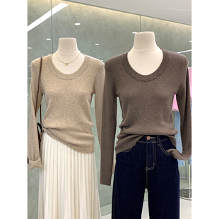 打底衫 早秋百搭纯色低圆领针织衫 基础内搭长袖 修身 上衣 女2025新款