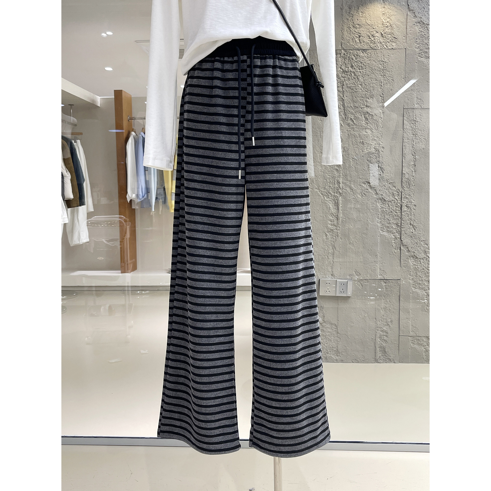 慵懒松弛感条纹宽松直筒休闲裤2026春季新款舒适磨毛棉百搭懒人裤,女装/女士精品,休闲裤,淘宝优惠券,粉丝福利购,淘宝优惠卷