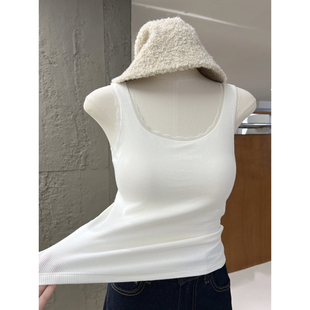 保暖打底衫 醋酸羊绒蛋白甜美花边背心内搭秋冬新款 一体杯垫加绒款