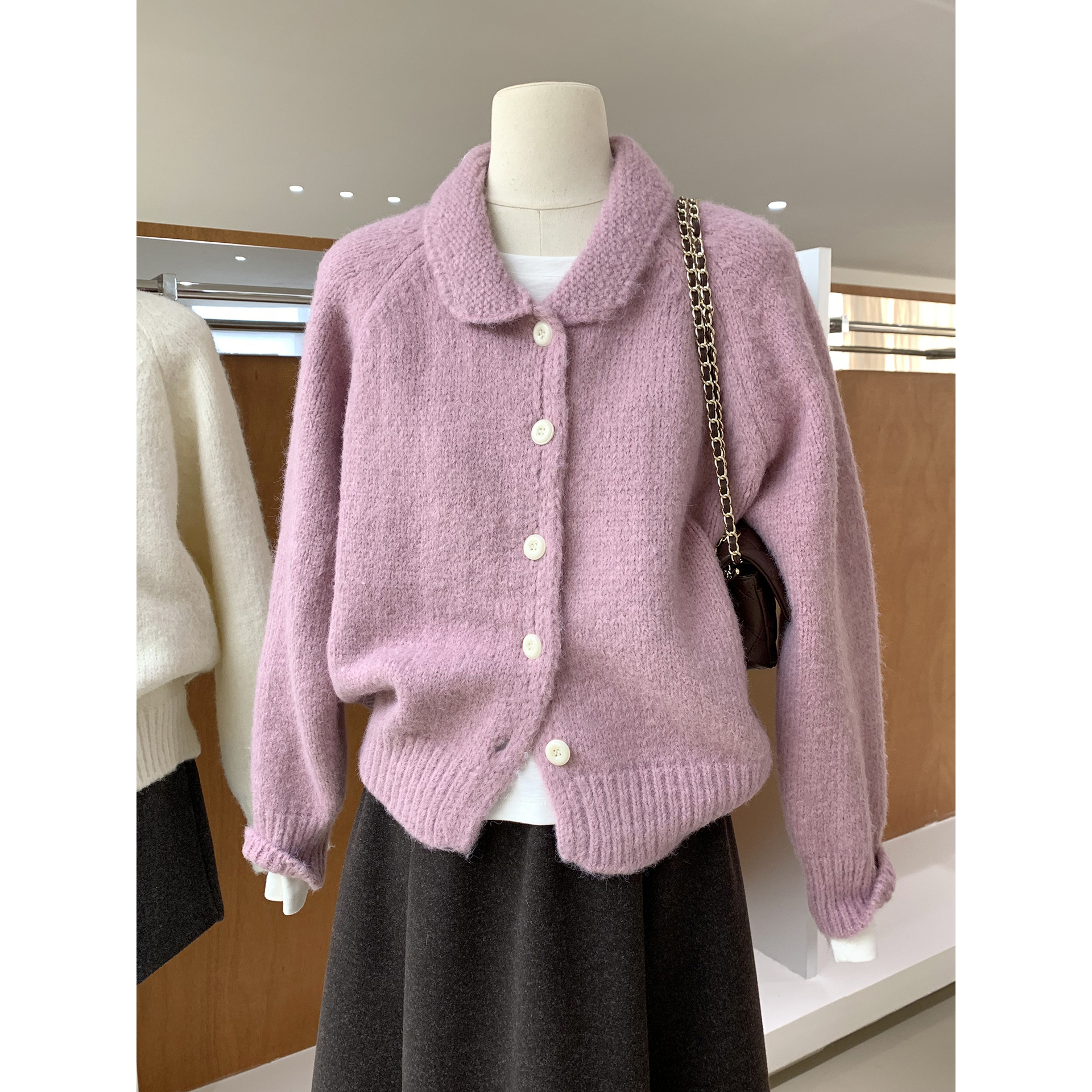 甜美减龄娃娃翻领毛衣针织开衫