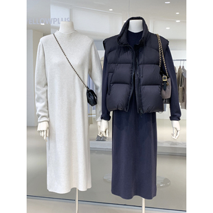 极简风半高领针织连衣裙直筒H版型针织裙厚实温暖百搭中长裙秋冬