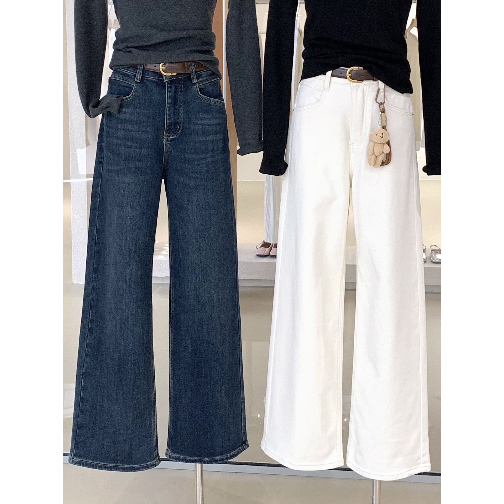 舒适有弹力高腰直筒加绒牛仔裤秋冬新款保暖显瘦显腿直百搭裤子女,女装/女士精品,牛仔裤,淘宝优惠券,粉丝福利购,淘宝优惠卷