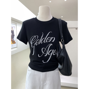 软糯舒适百搭上衣 正肩修身 重工字母串珠刺绣圆领短袖 T恤2026新款