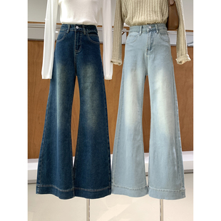 复古水洗做旧高腰微喇牛仔裤2026春季流行爆款显腿长时尚百搭裤子