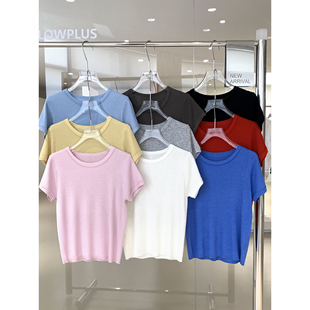 基础款天花板软糯亲肤桑蚕丝混纺圆领针织短袖2026春季简约风T恤