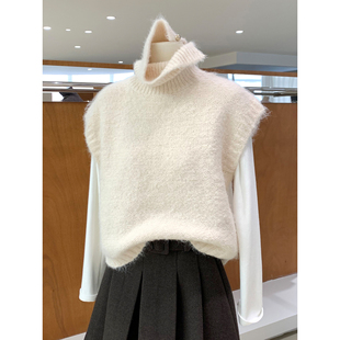韩系博主感高领背心马甲毛衣秋冬叠穿氛围感软糯舒适百搭针织上衣