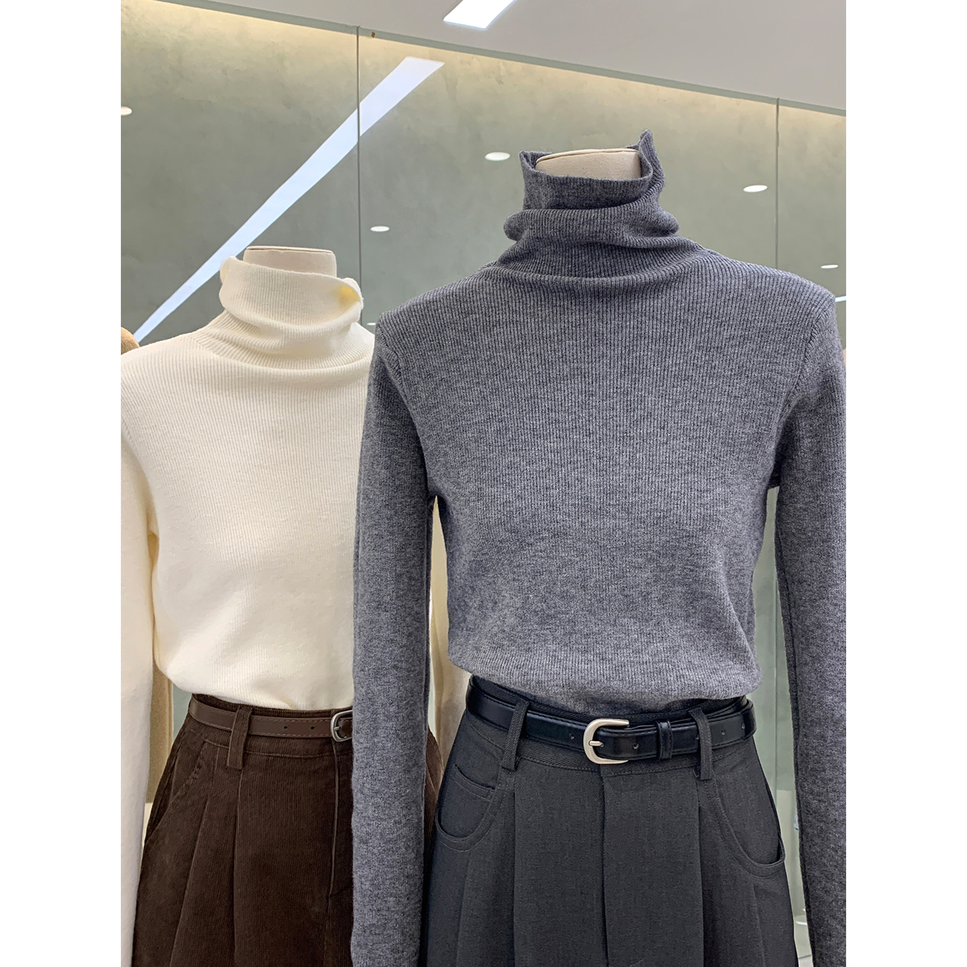 高弹力堆堆领基础款针织打底衫女