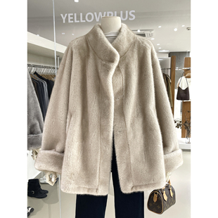 冬日百搭高级感宽松立领环保皮草外套女保暖舒适皮毛一体开衫上衣