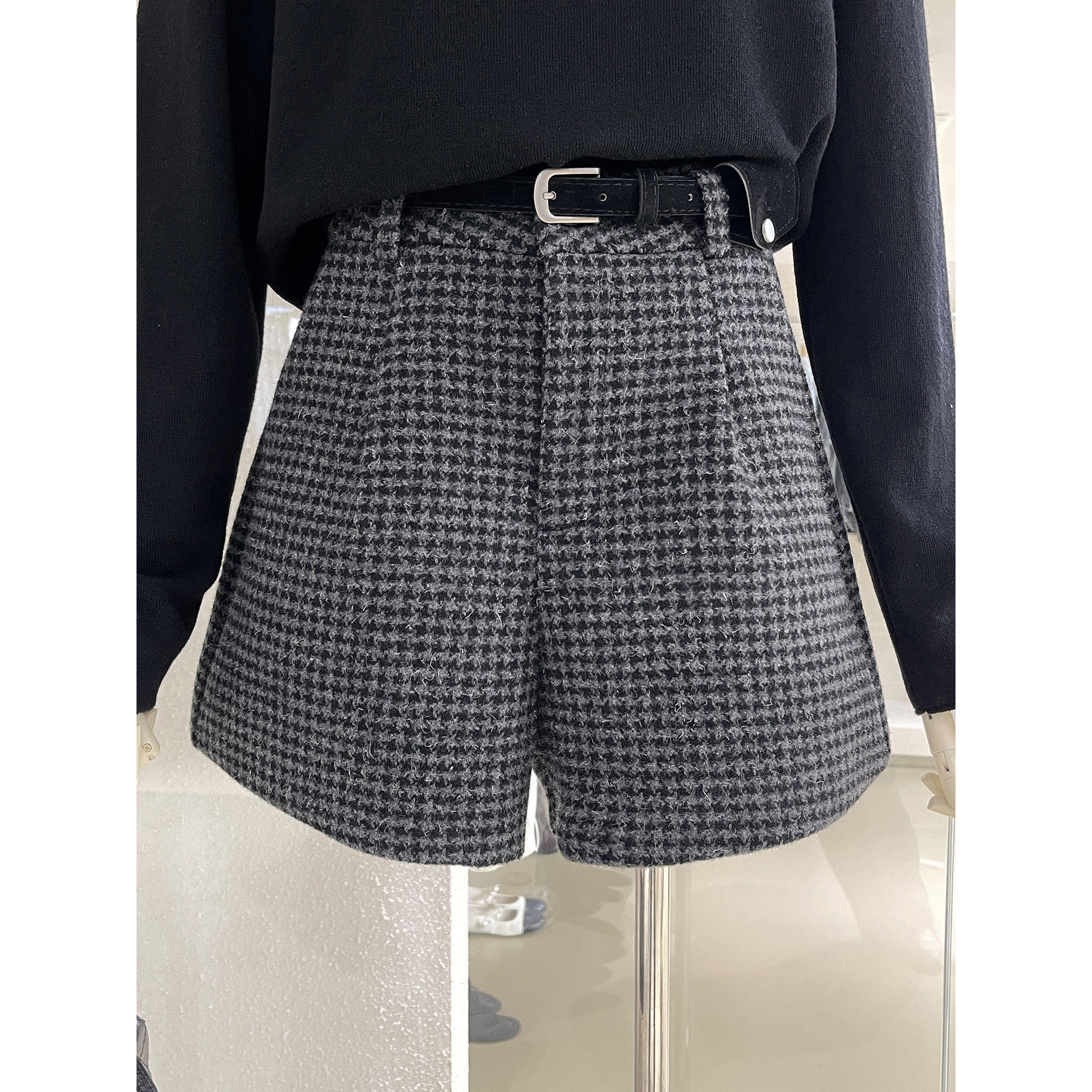 清仓捡漏不TUI不换！千鸟格A字毛呢短裤气质显瘦靴裤女配腰带Q261,女装/女士精品,休闲裤,淘宝优惠券,粉丝福利购,淘宝优惠卷