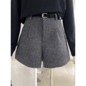 气质显瘦靴裤 清仓捡漏不TUI不换 千鸟格A字毛呢短裤 女配腰带Q261