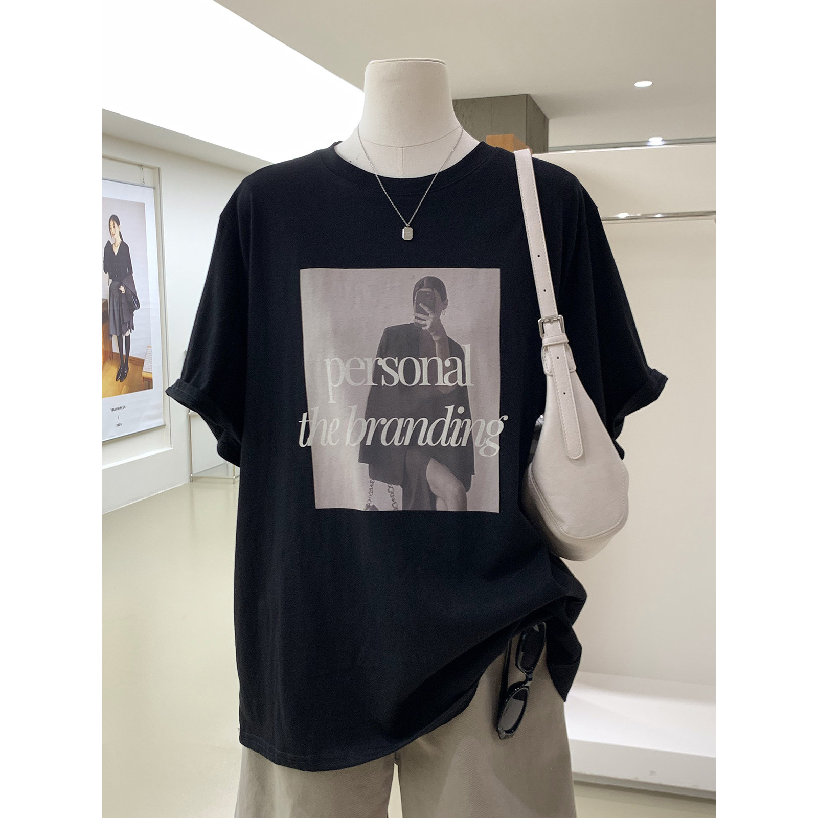 韩版ins风宽松大版圆领短袖T恤2026春夏新款慵懒随性百搭盖臀上衣