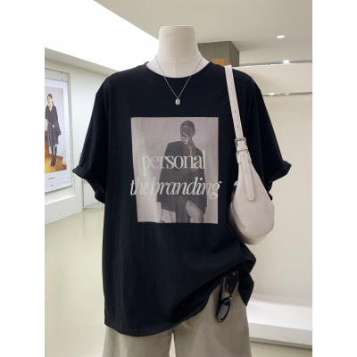 韩版ins风宽松大版圆领短袖T恤