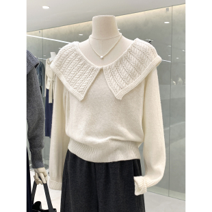 甜美镂空钩花翻领毛衣针织衫 韩系氛围感穿搭气质减龄精致漂亮上衣