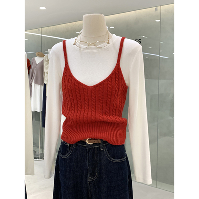 甜美风麻花编织低领羊毛吊带背心