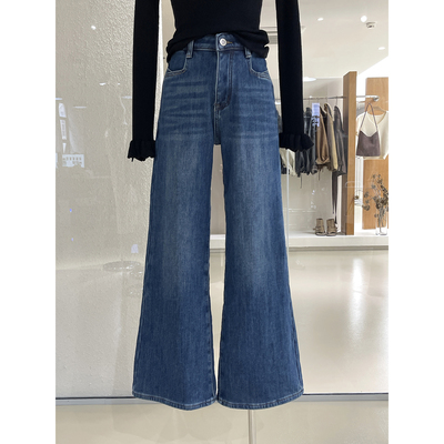 冬款加厚加绒保暖高腰微喇牛仔裤