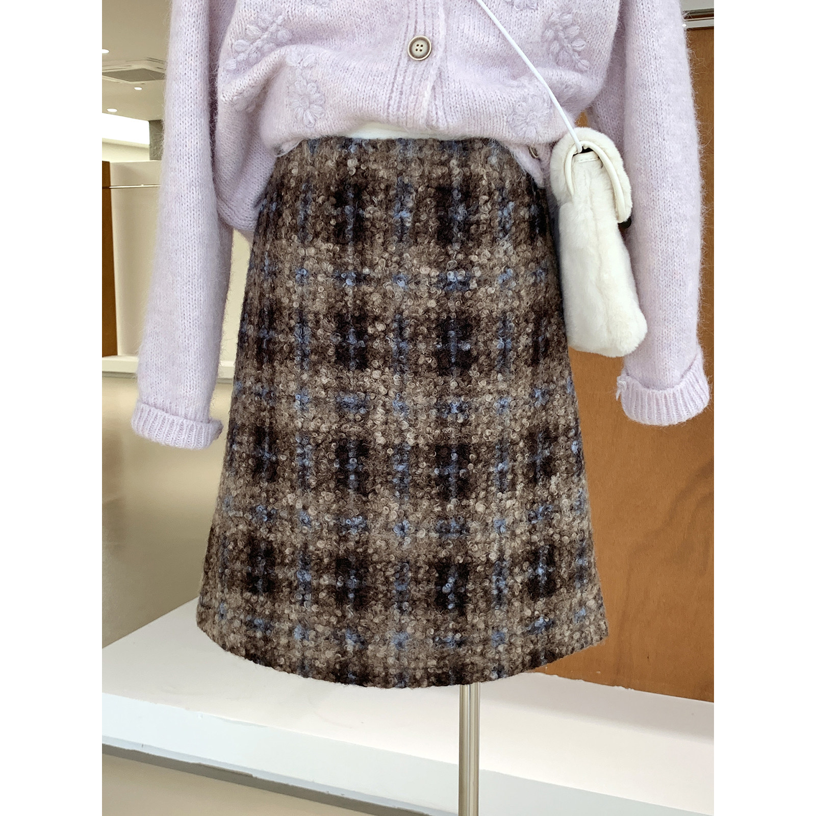 文艺甜美圈圈毛呢A字中裙秋冬新款梨型身材遮胯藏肉氛围感半身裙,女装/女士精品,半身裙,淘宝优惠券,粉丝福利购,淘宝优惠卷