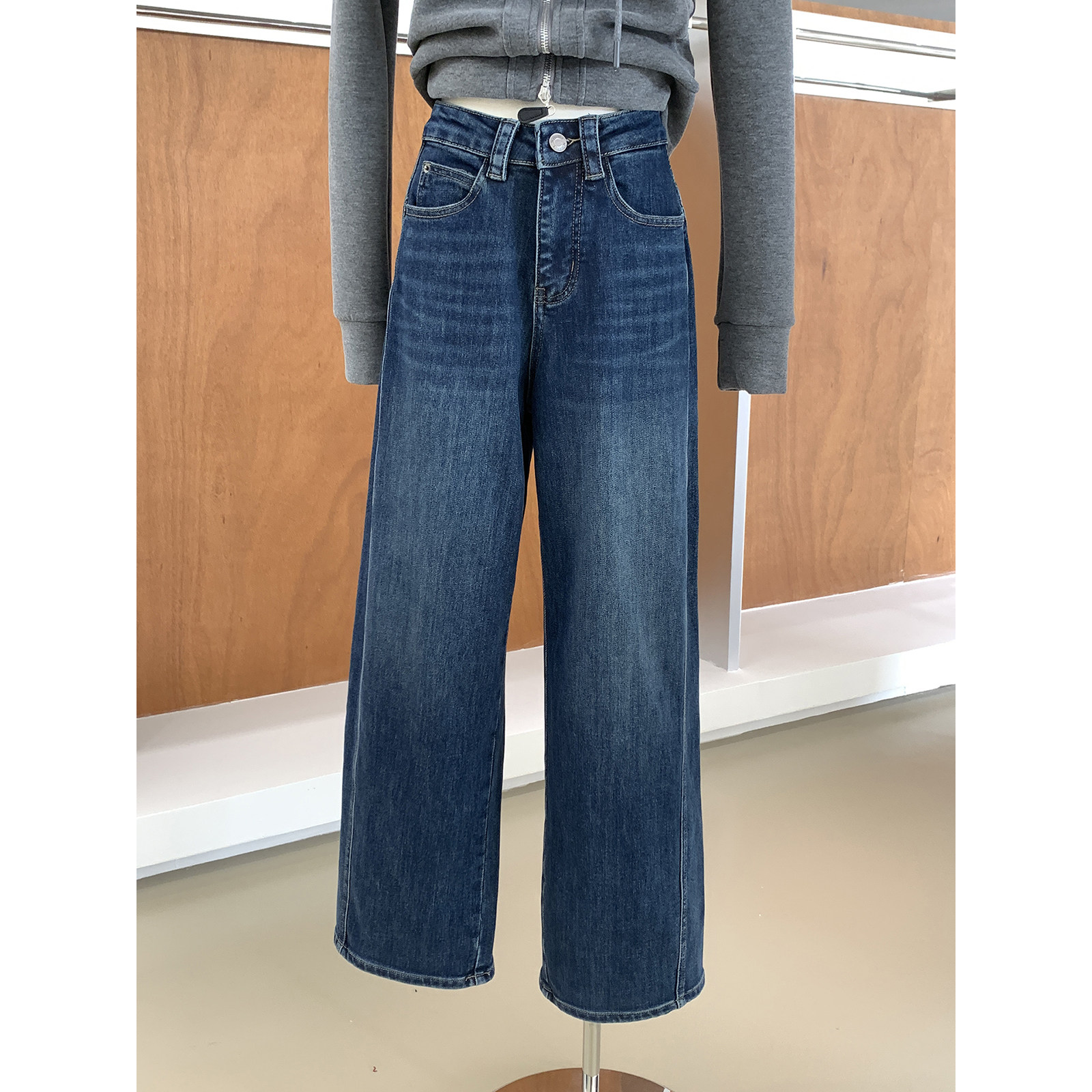 日常通勤百搭不挑人植绒牛仔裤女