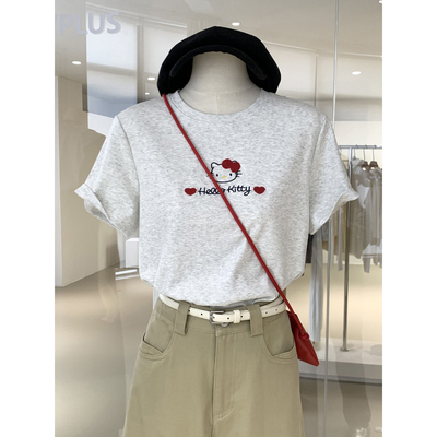 可爱少女感哈喽Kitty绣花短袖T恤