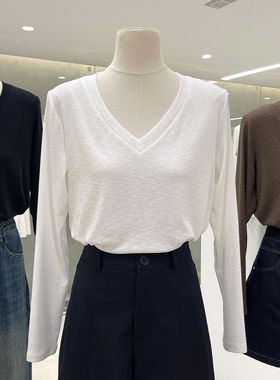 清仓捡漏不TUI不换！极简风基础款竹节棉V领长袖T恤Q261