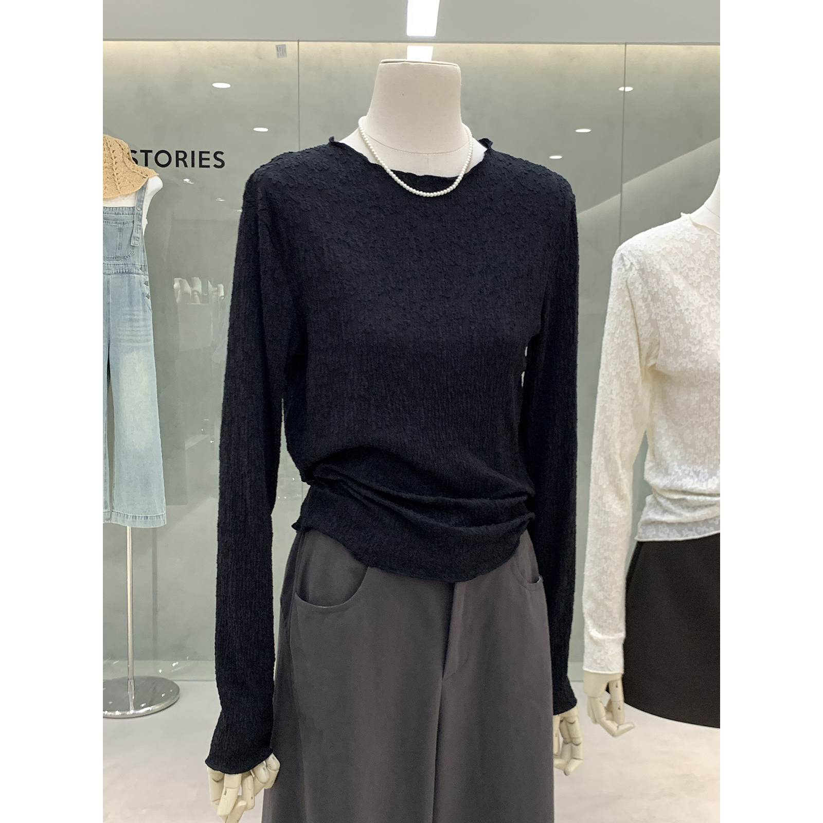 甜美风蕾丝提花长袖小衫2025早秋