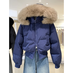 韩版派克服~冬季蓬松保暖羽绒服外套小个子短版可拆卸帽子配毛领