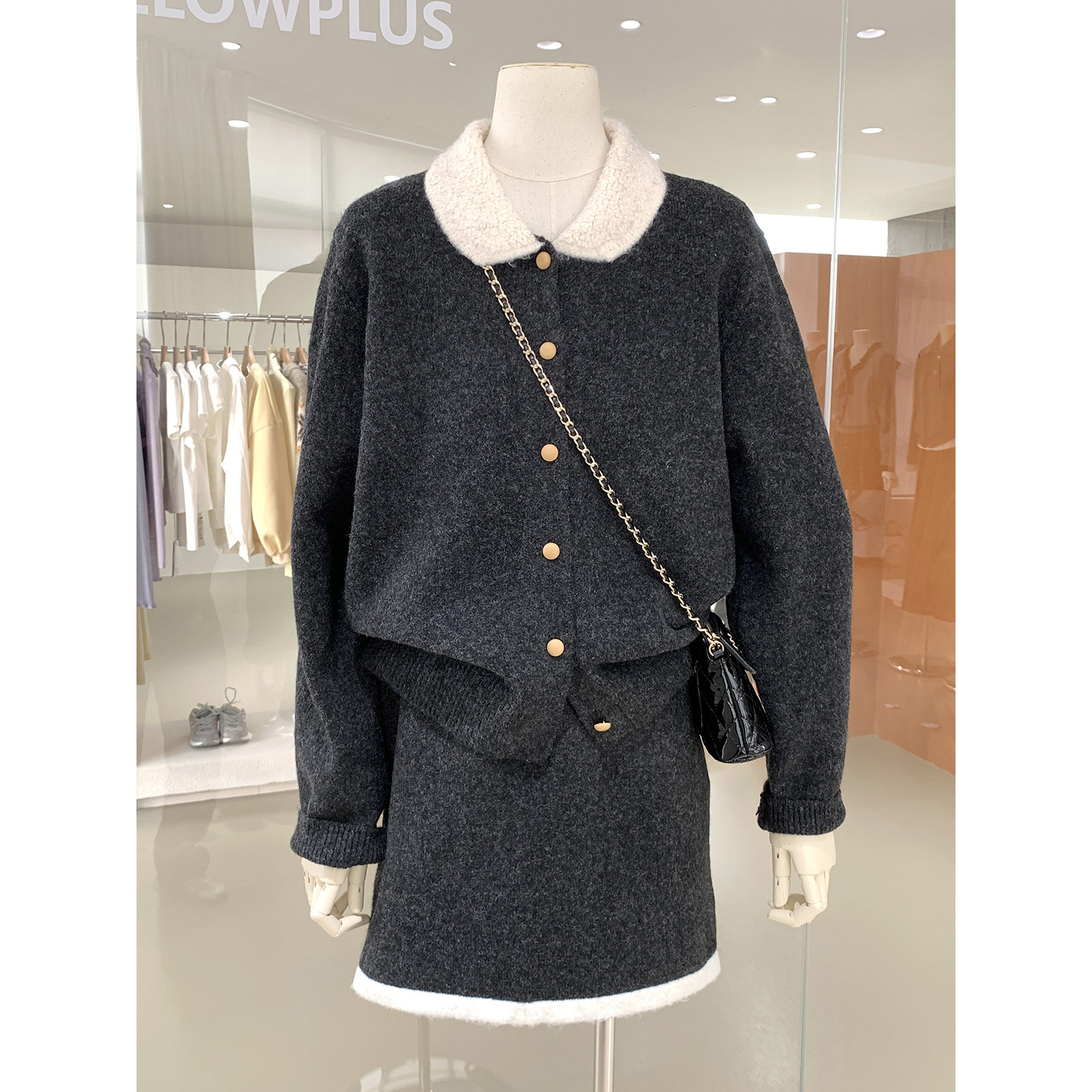 名媛气质小香风撞色翻领毛衣针织衫+A字半身裙冬装韩系穿搭一整套,女装/女士精品,时尚套装,淘宝优惠券,粉丝福利购,淘宝优惠卷