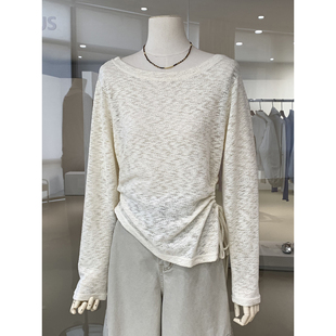 女 干爽透气防晒罩衫 竹节肌理感镂空系带收腰针织上衣2026春季 新款