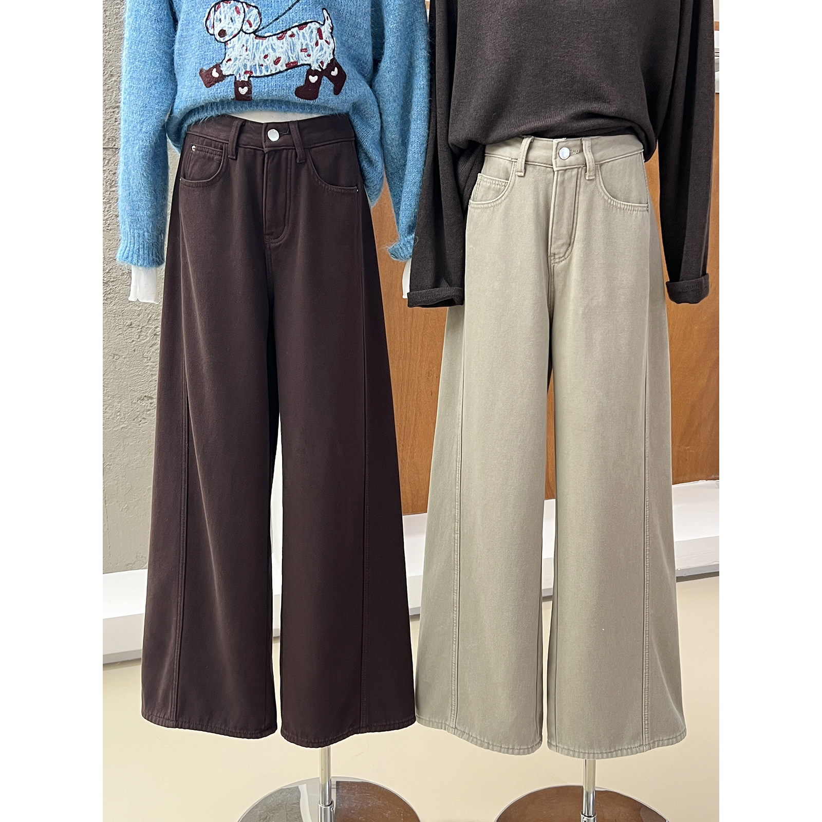 复古百搭显瘦高腰加绒保暖牛仔裤