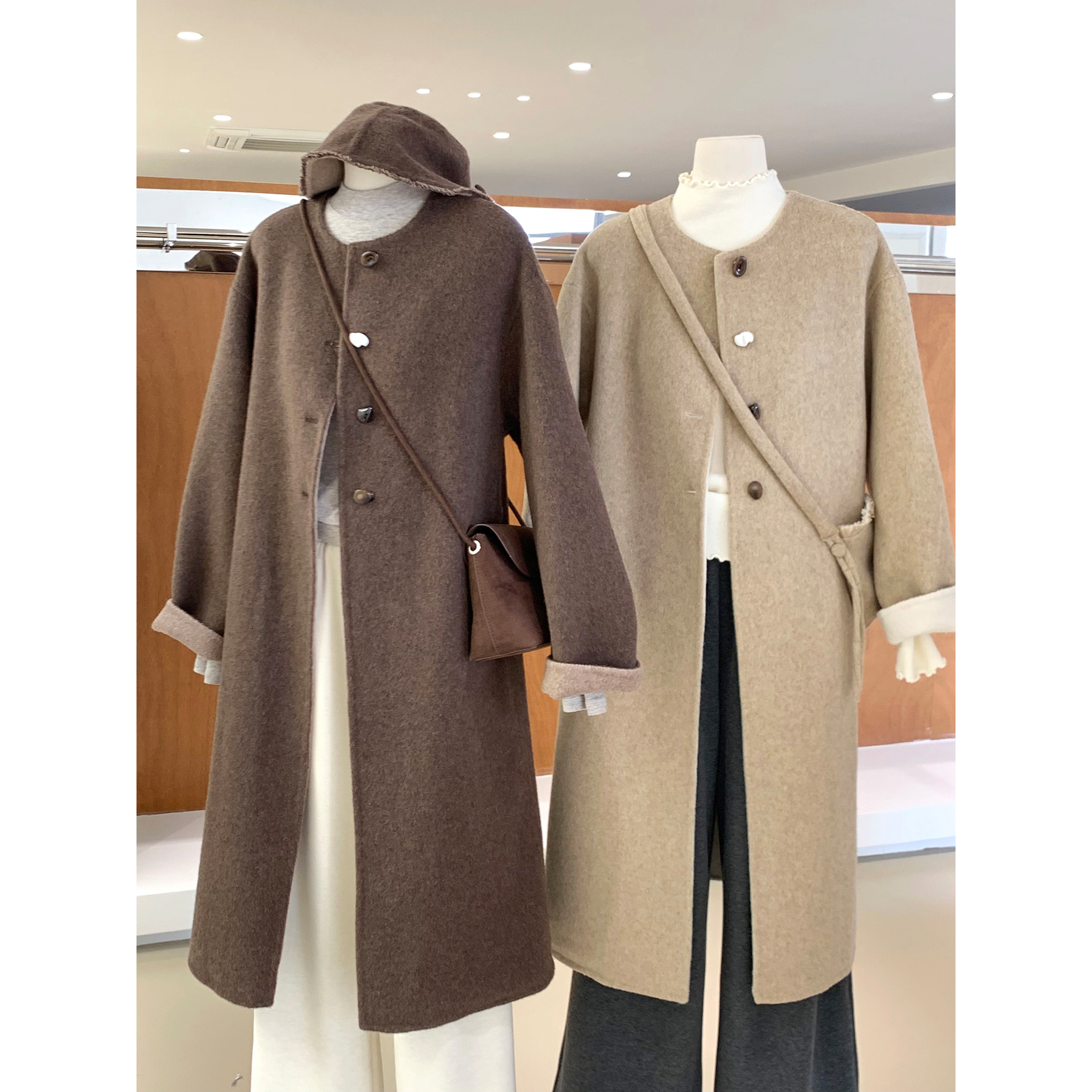 冬日暖意简约韩系风圆领羊毛大衣