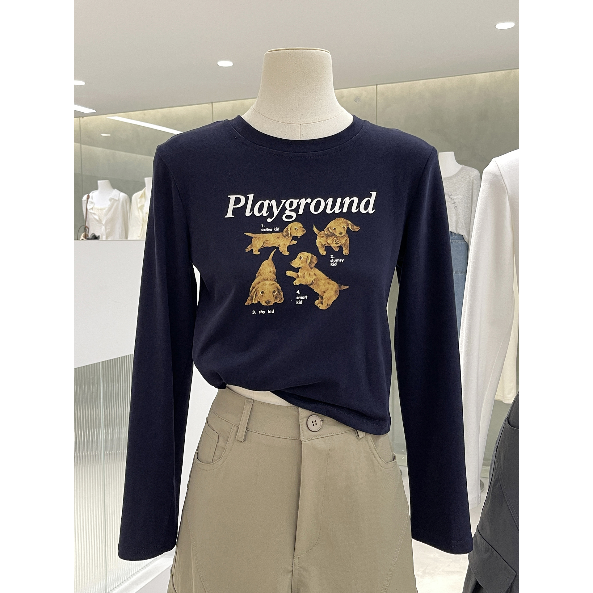 美式可爱小狗印花小个子短款上衣