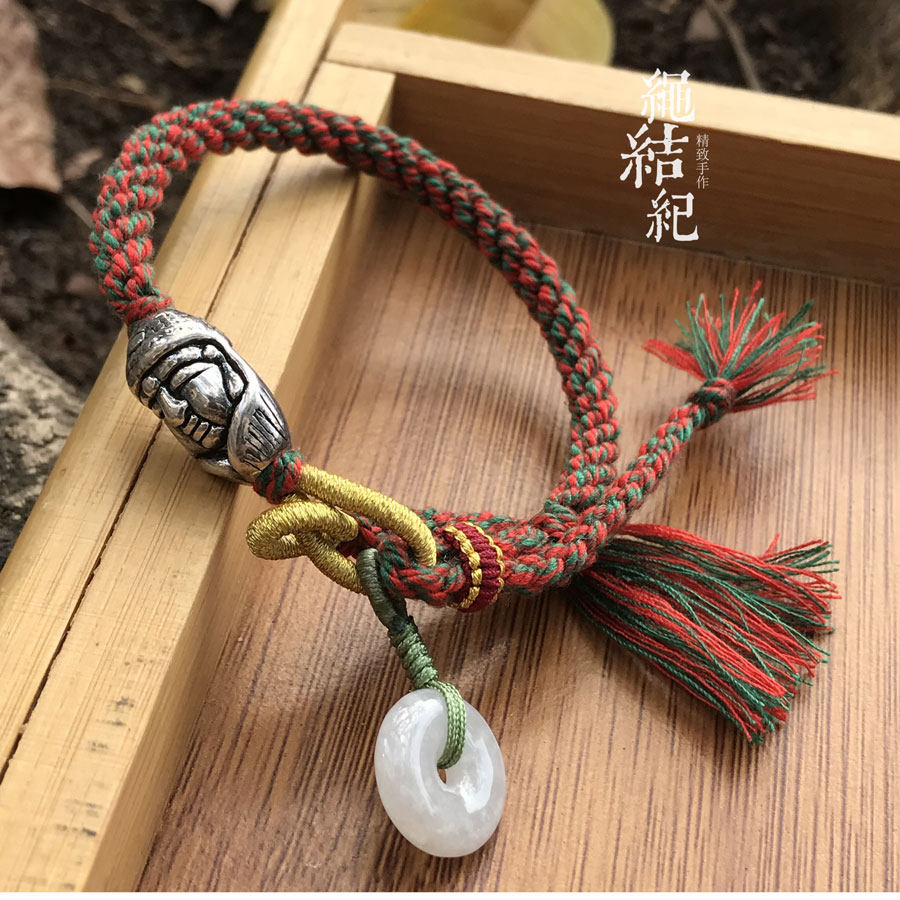 绳结纪转运珠藏式手绳定制男女红绳手链纯银佛翡翠平安扣