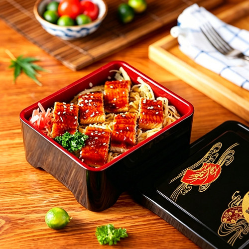 特色鳗鱼饭盒盒圆形带盖寿司料理