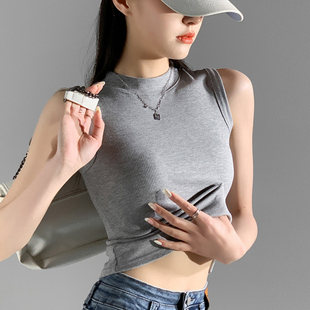 百搭夏天外穿背心女半高领显瘦遮副乳内搭上衣螺纹宽肩打底吊带衫