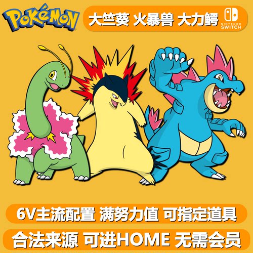 大竺葵火暴兽大力鳄NSwitch2宝可梦朱紫御三家6V闪光精灵交换HOME